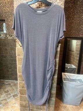 Buckle Ribbed Midi Dress in Dusty Lavender Gray